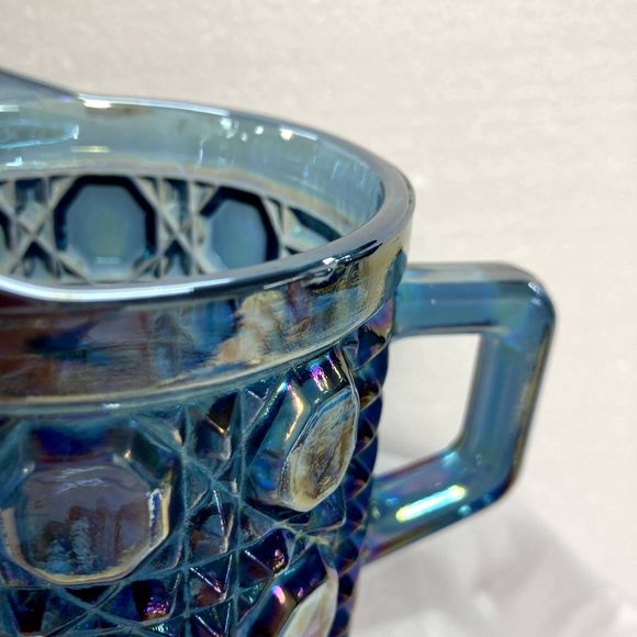 Vintage Indiana Blue Iridescent Carnival Glass Windsor 3 inch Cream Pitcher EUC - Picture 11 of 13